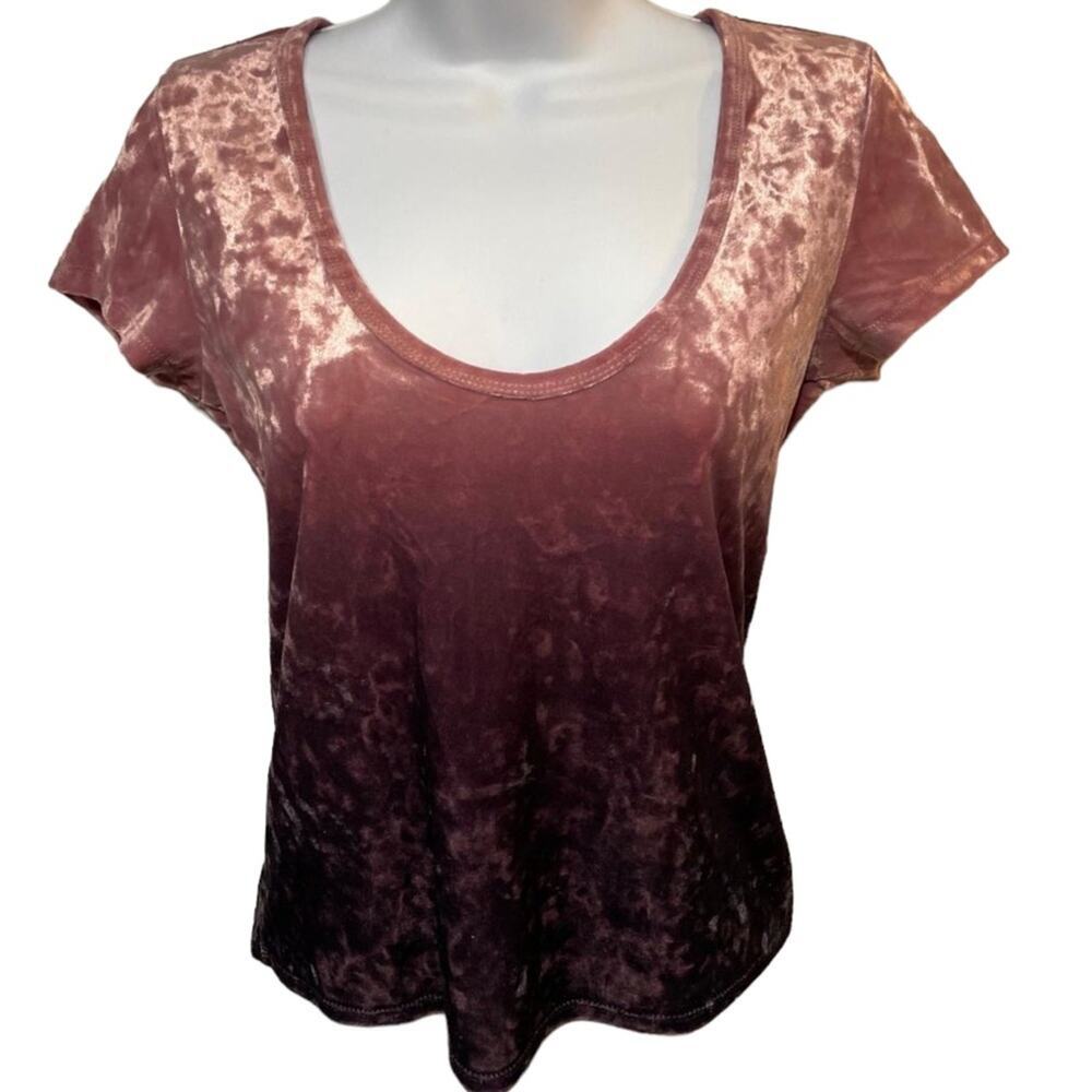 American Eagle Outfitters Velour Velvet Short Sleeve Top Ombre Purple Pink XS